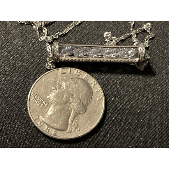 925 Floating Crystal Bar Necklace 16in - Picture 5 of 5